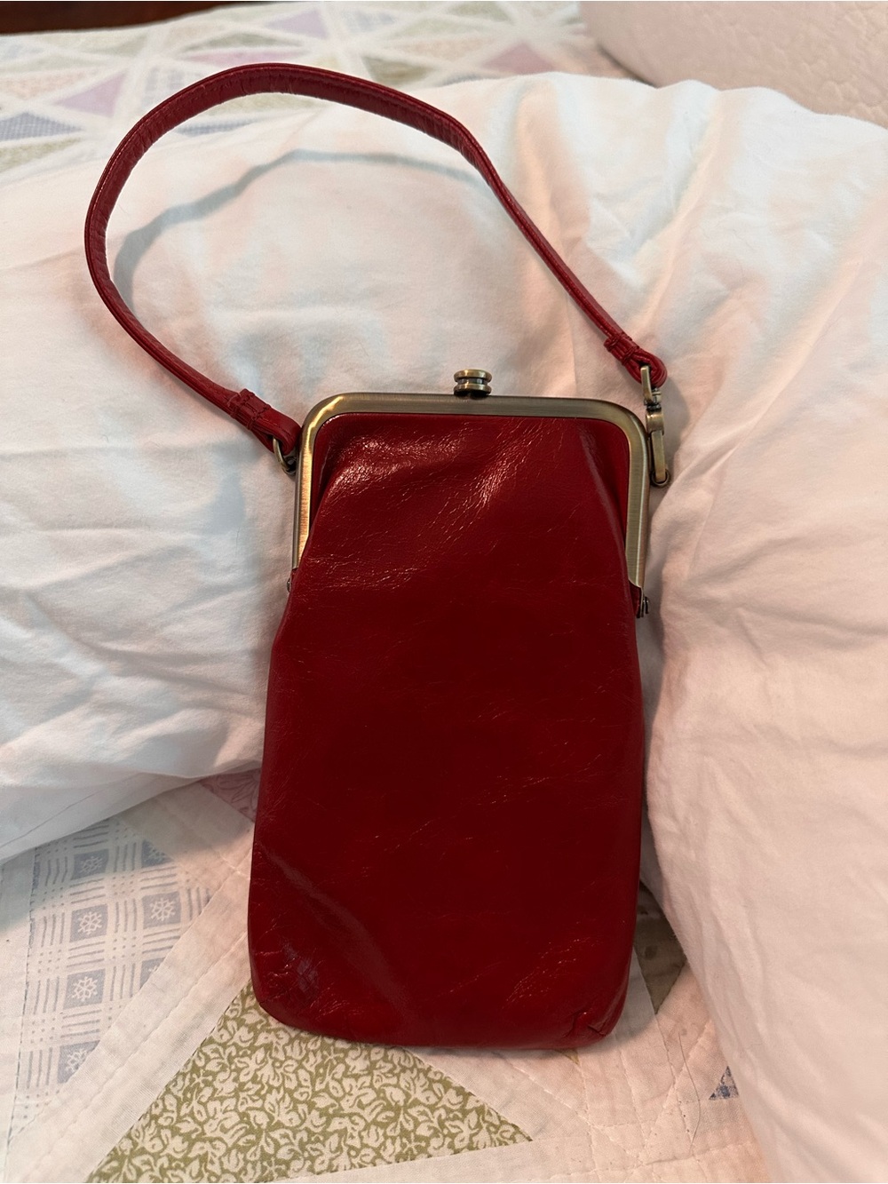 Hobo brand - Red Leather Wristlet Bag - Classic Kiss-Lock Style